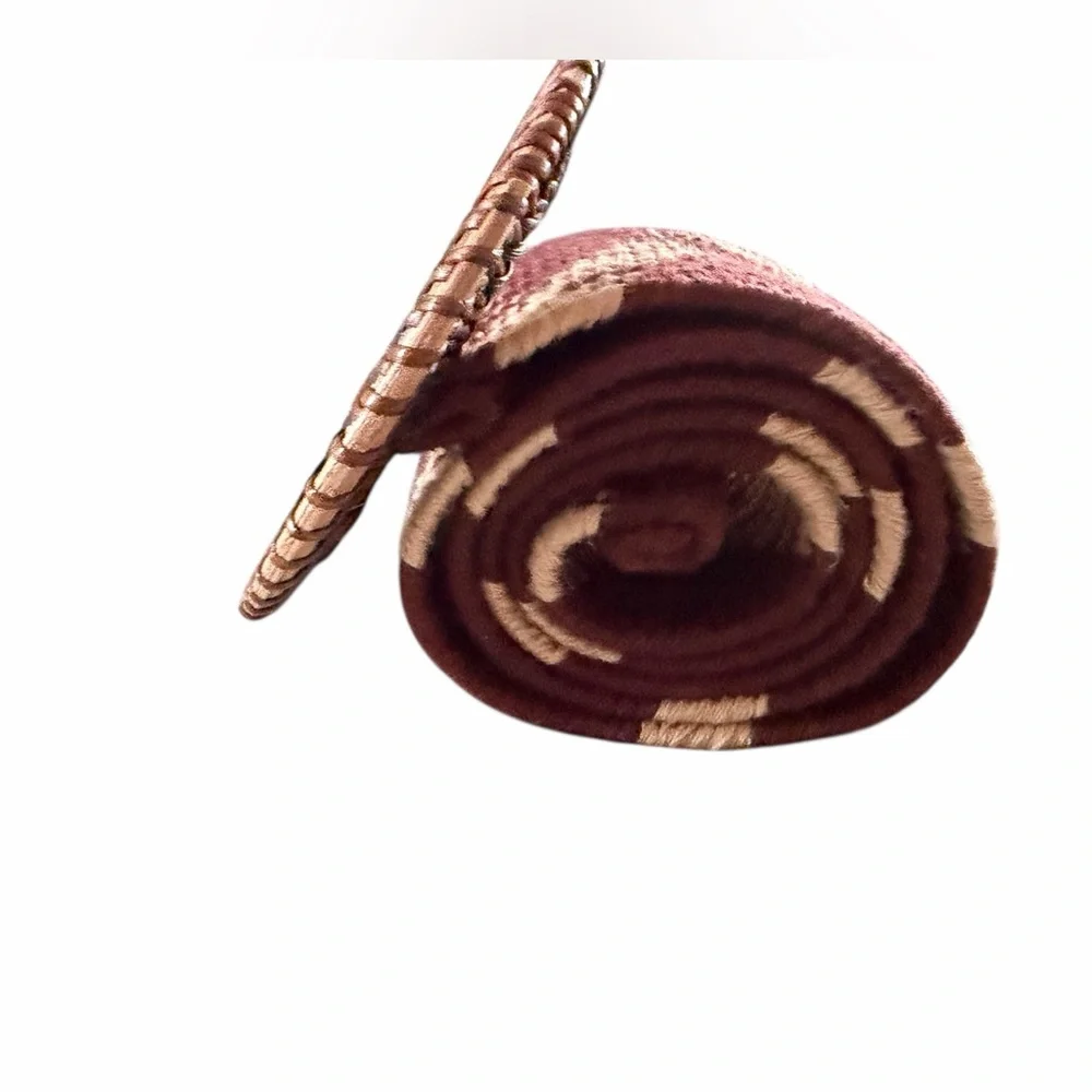 Zara Woven‎ Belt Womens 30 Burgundy Tan Excellent Boho Western Round Buckle